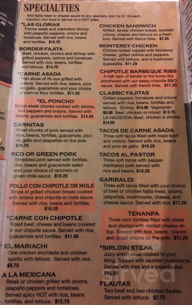 Hacienda Las Glorias menu in Cedar Rapids, Iowa, USA