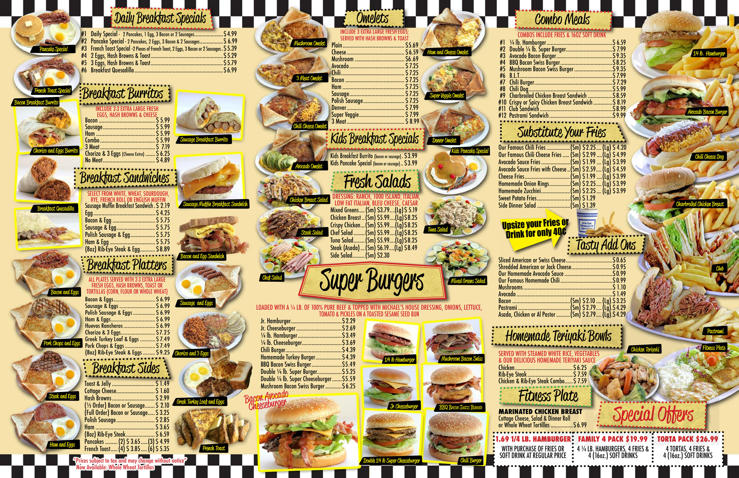 Menu - Whittier CA's Michael's Super Burgers | Sirved