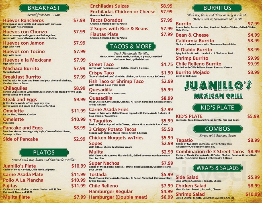 Juanillos Mexican Grill menu in Compton, California