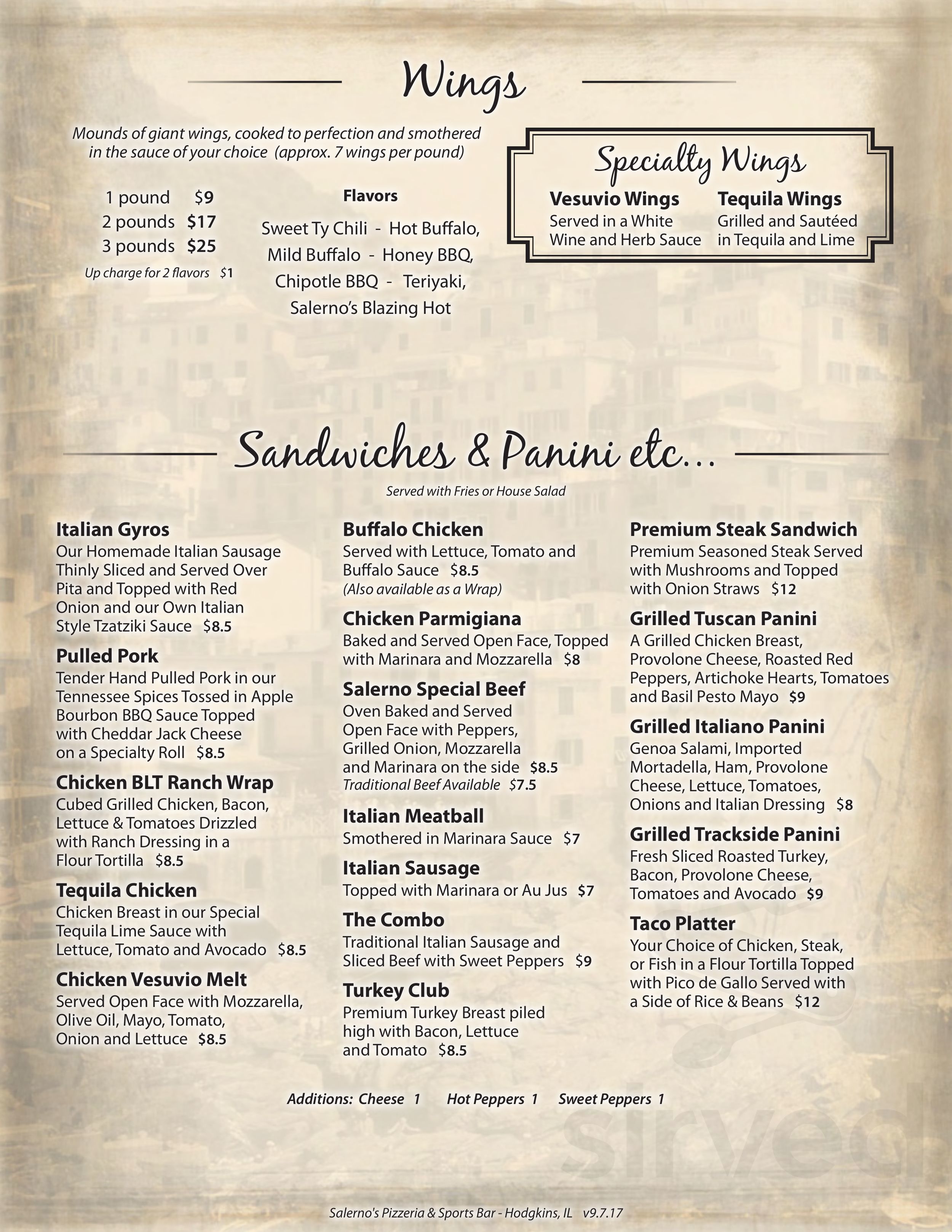 Salerno's Pizzeria &amp; Sports Bar - Hodgkins menu in Hodgkins, Illinois, USA