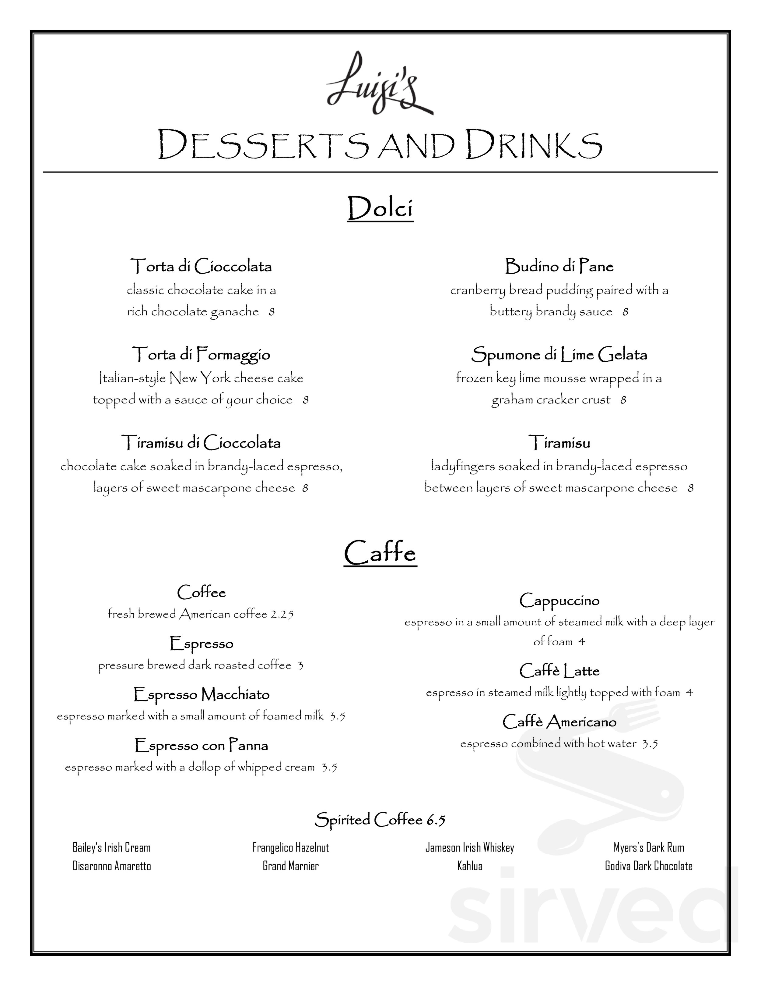 Luigi's Patio Ristorante menu in College Station, Texas, USA