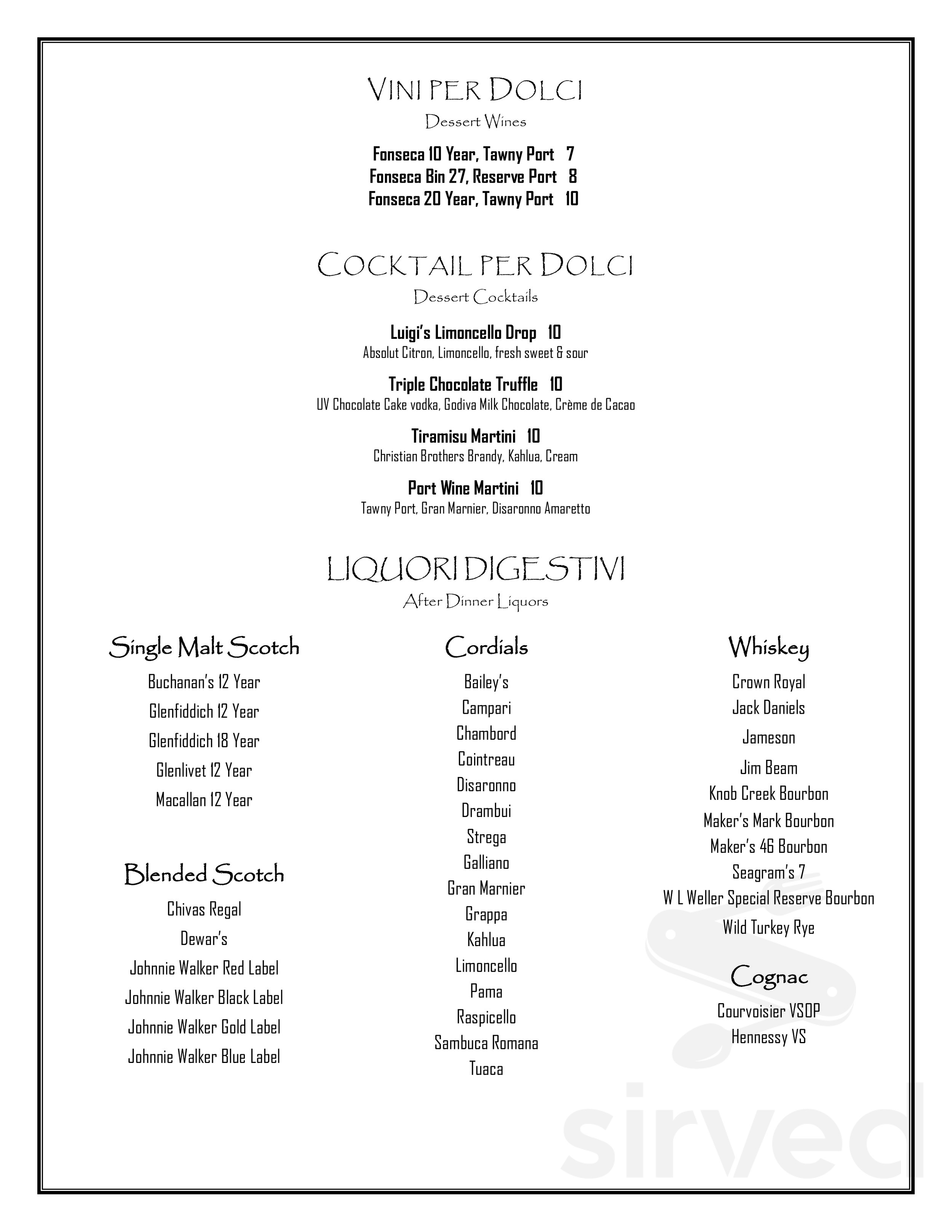 Luigi's Patio Ristorante menu in College Station, Texas, USA
