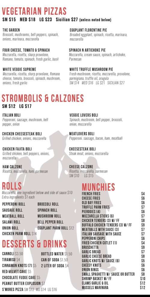 The Pizza Joint menu in Allentown, Pennsylvania, USA