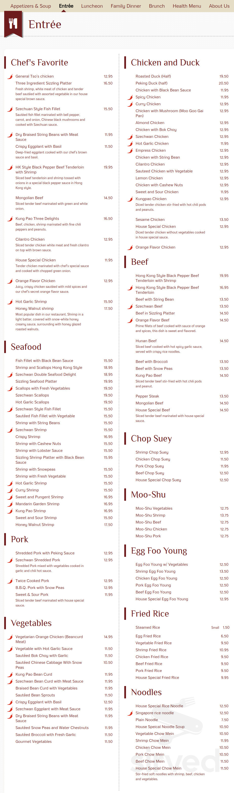 New Mandarin Garden menu in San Clemente, California
