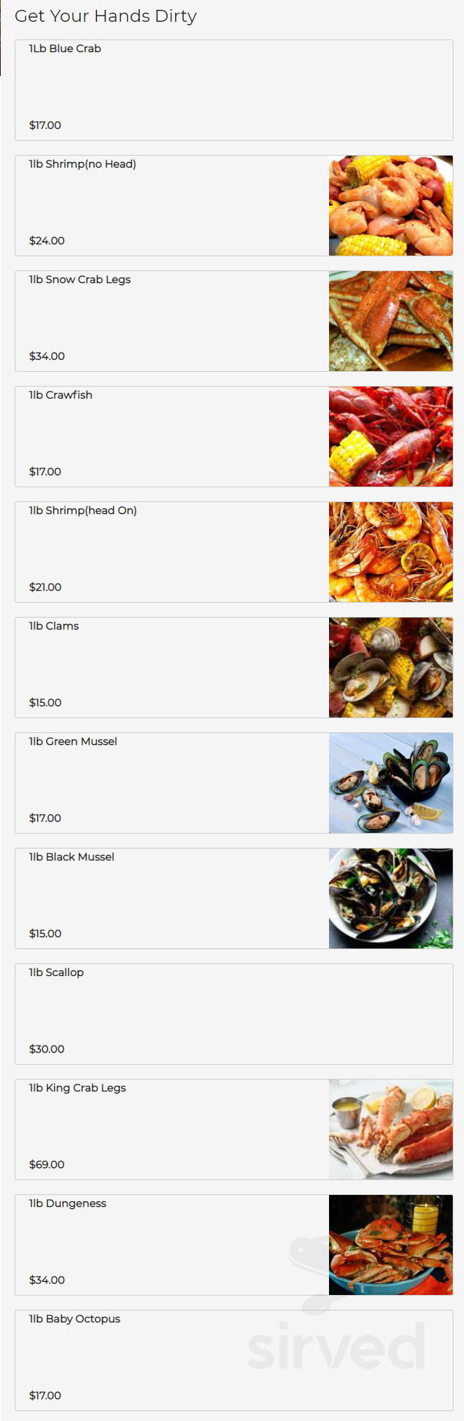 The Juicy Seafood Kitchen and Bar menu in Sandy Springs, USA