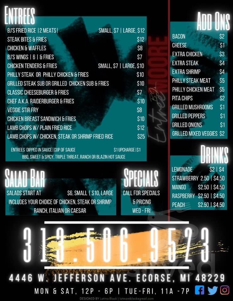 Entree Moore menu in Ecorse, Michigan, USA