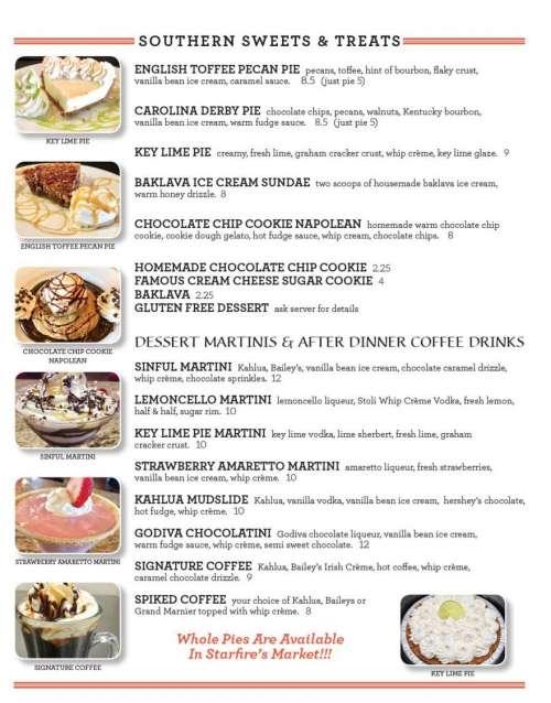 Starfire Grill menu in Florence, South Carolina, USA