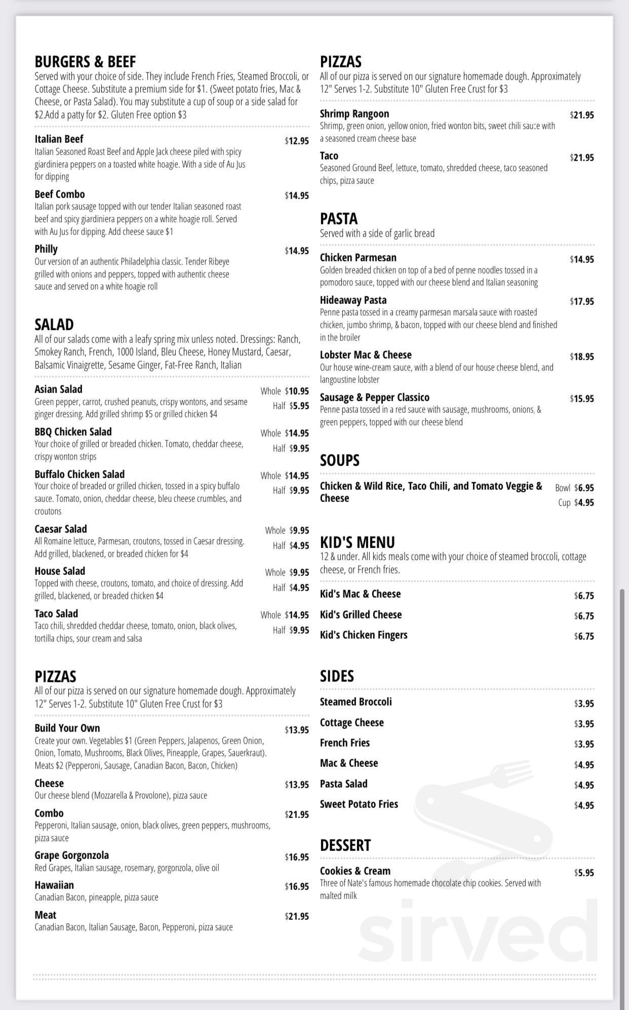 Emil's Hideaway Menu - Cedar Rapids, Iowa | Sirved
