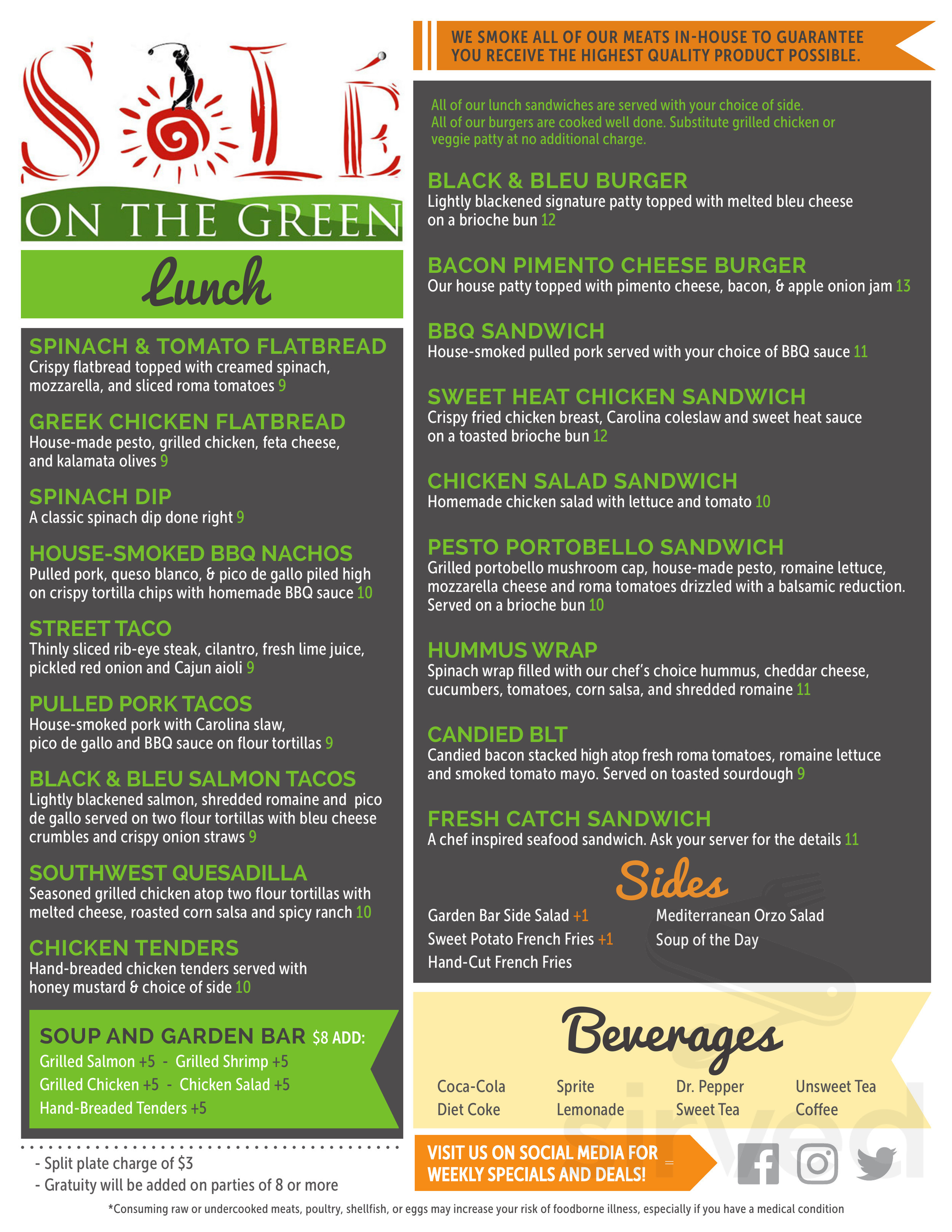 Menu - Clemson SC's Sole on the Green | Sirved