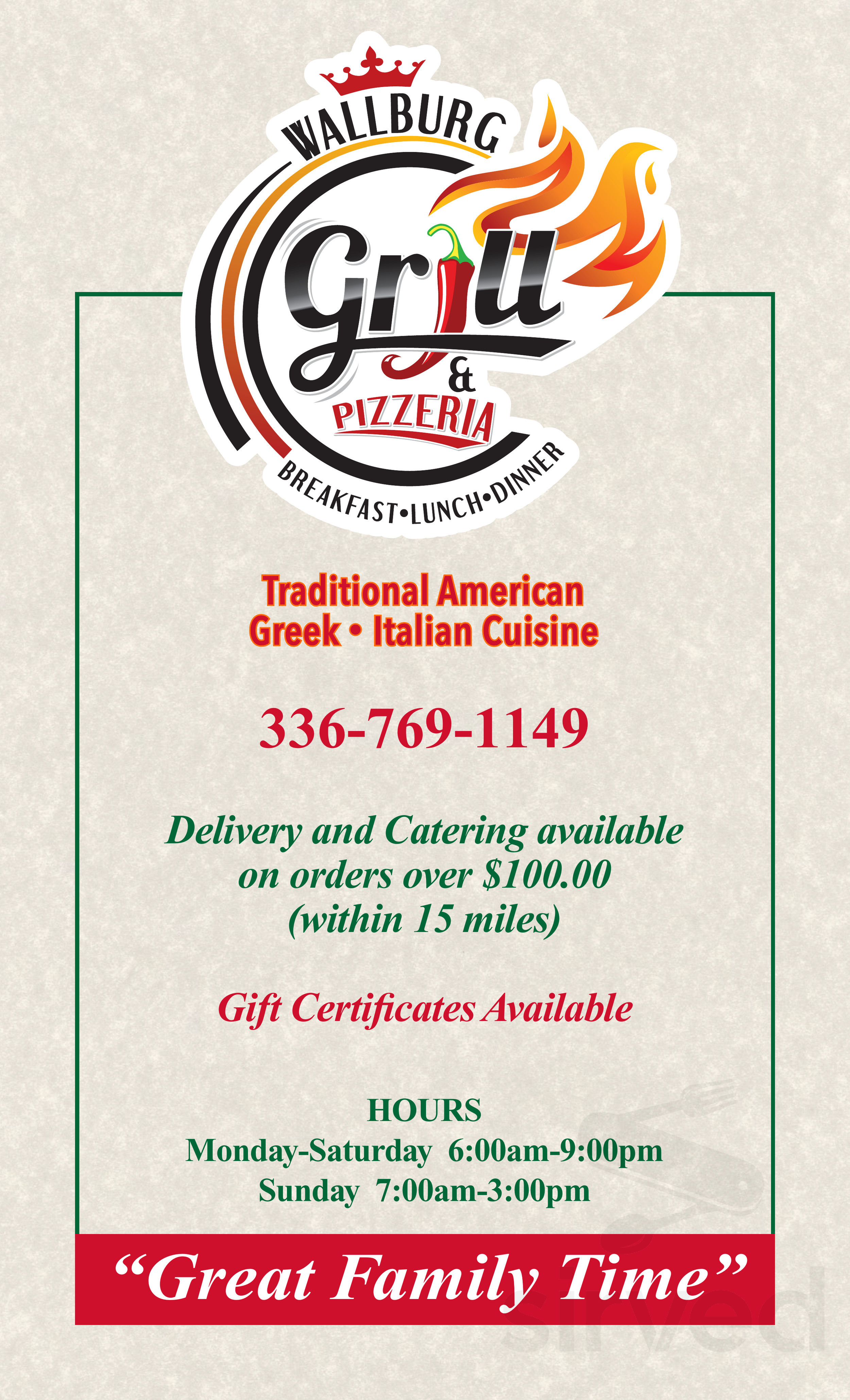 WALLBURG GRILL & PIZZERIA menu in Winston-Salem, North Carolina, USA