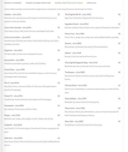 Voila! menu in Norfolk, Virginia, USA