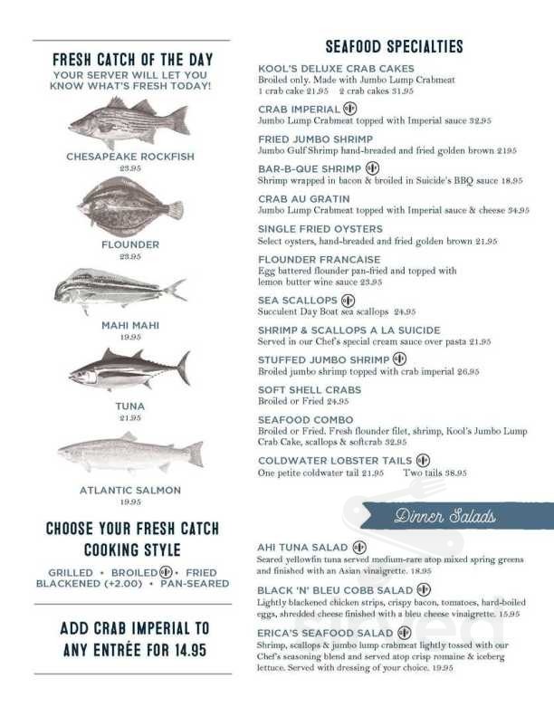Suicide Bridge Restaurant menu in Hurlock, Maryland, USA
