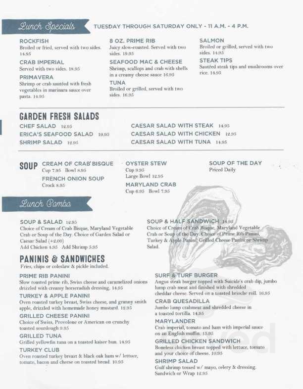 Suicide Bridge Restaurant menu in Hurlock, Maryland, USA