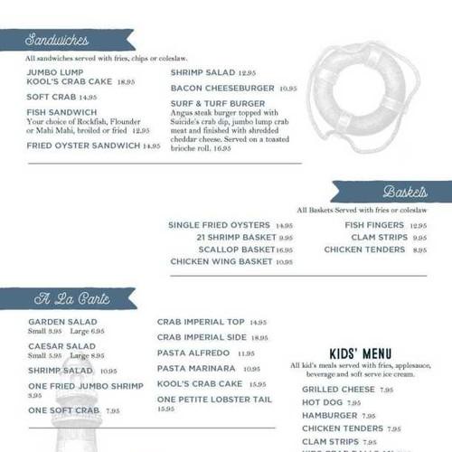 Suicide Bridge Restaurant menu in Hurlock, Maryland, USA