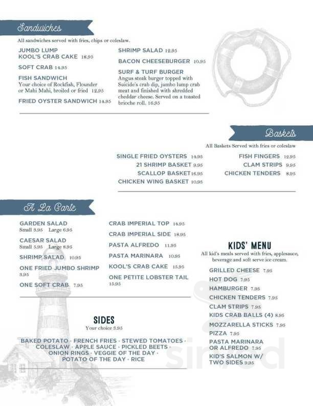 Suicide Bridge Restaurant menu in Hurlock, Maryland, USA