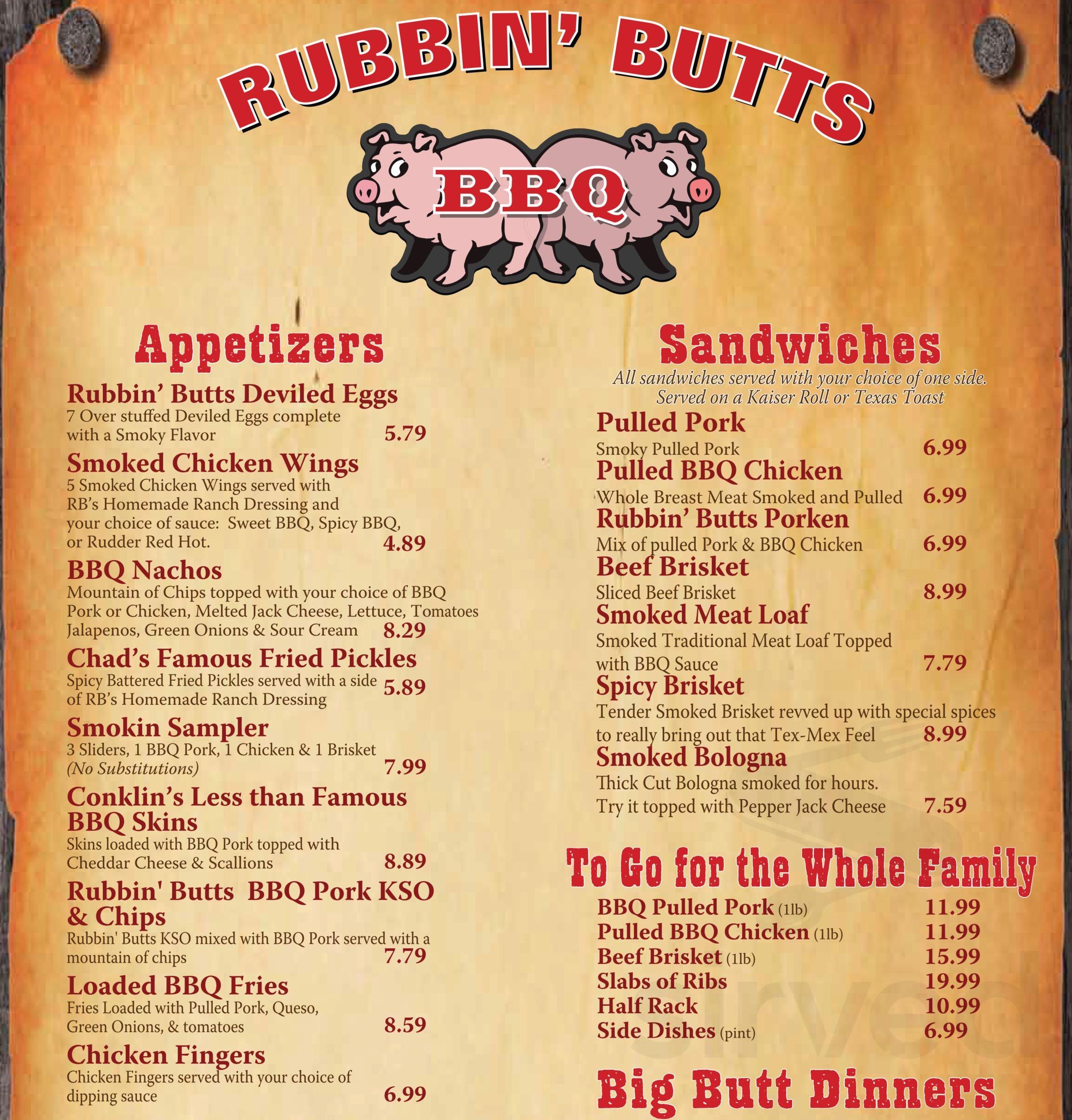 Menu Sellersburg IN's Rubbin' Butts BBQ Sirved