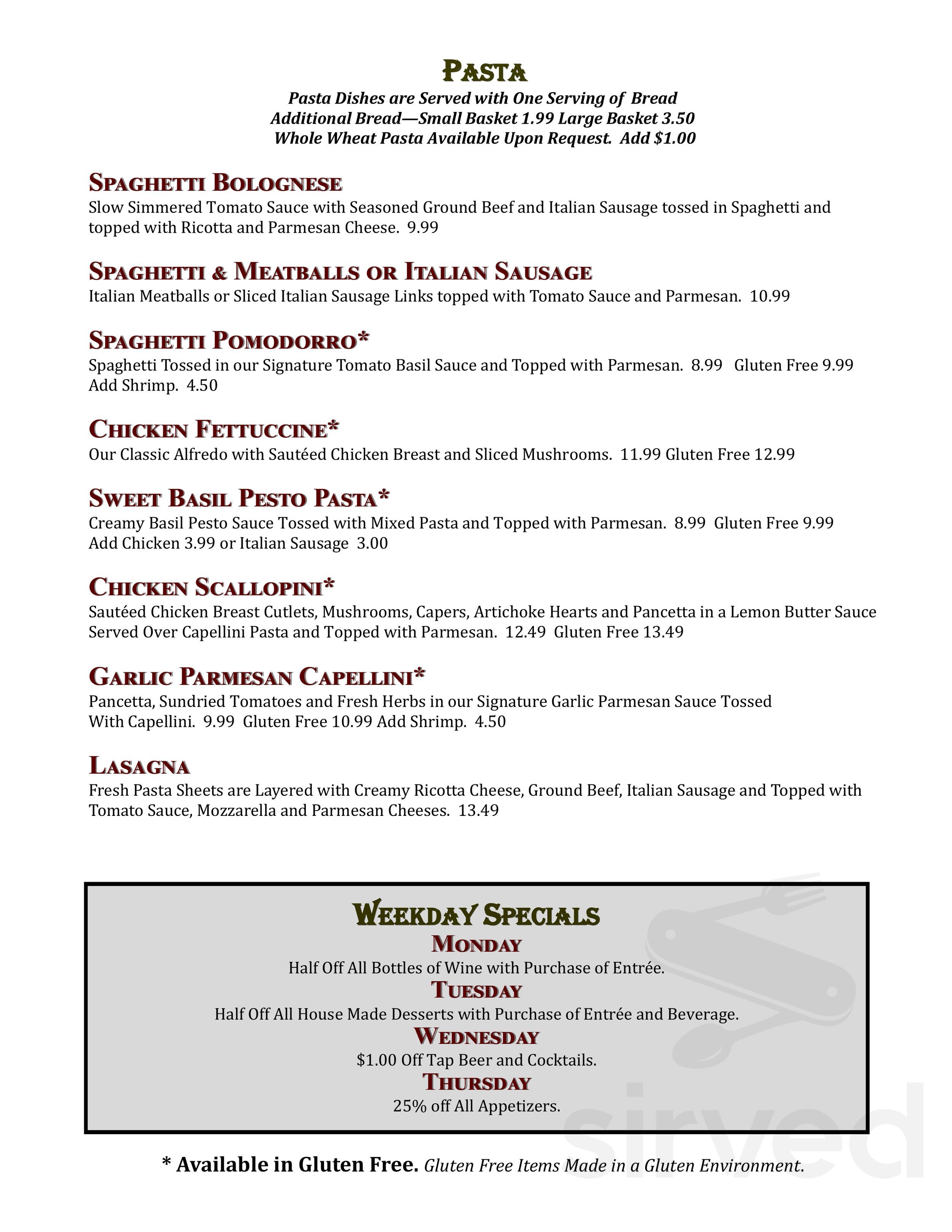 Pellegrinos Italian Kitchen & Catering menu in Tumwater, Washington, USA