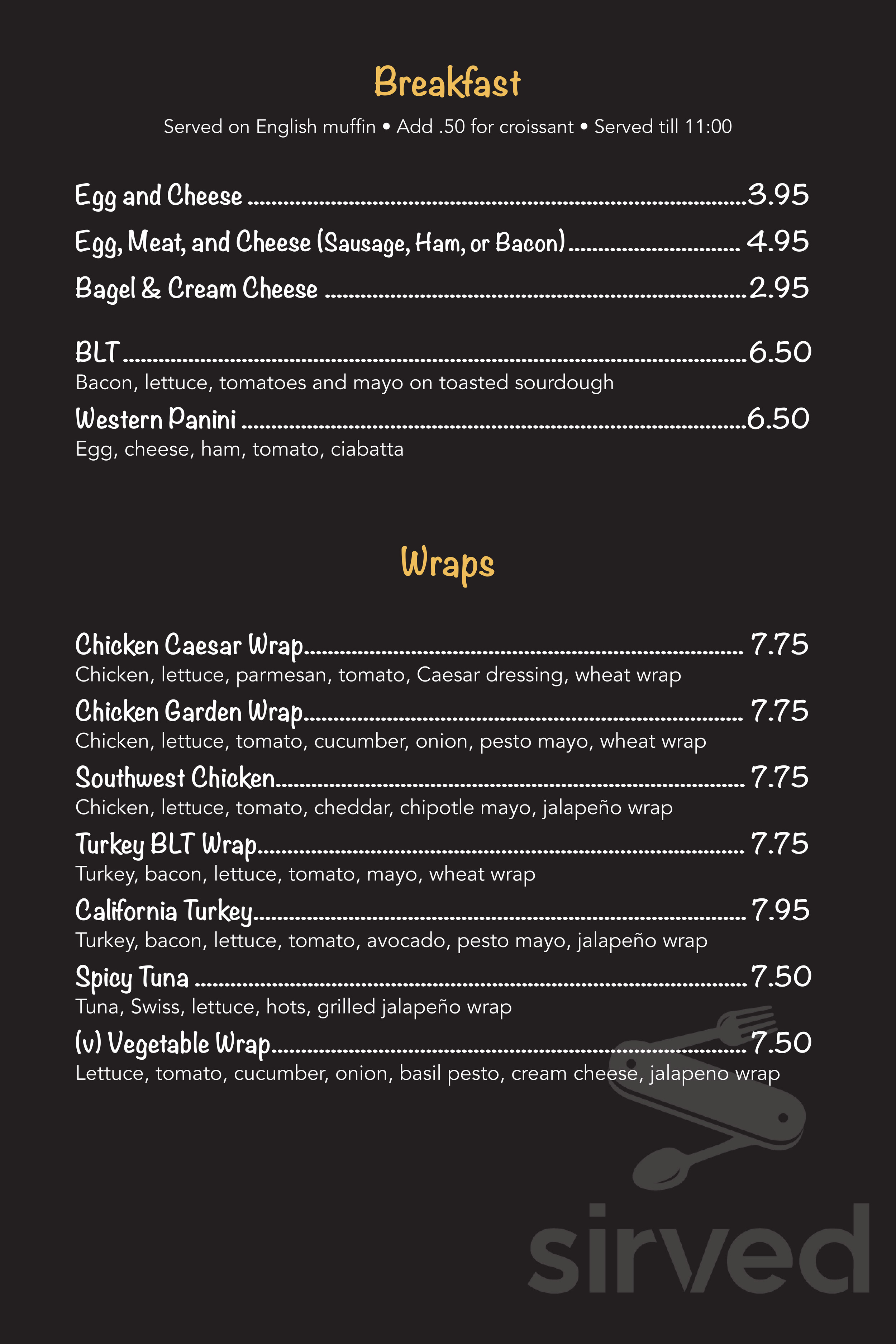 Java Works menu in Falls Church, Virginia, USA