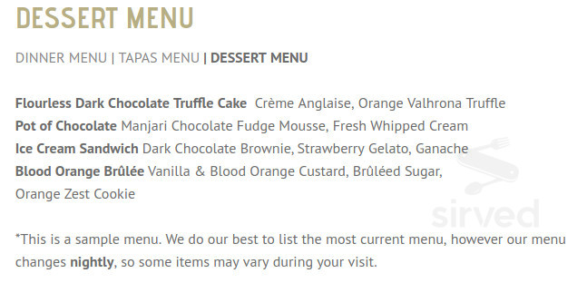 Waterfront Restaurant dessert menu in Sister Bay, Wisconsin