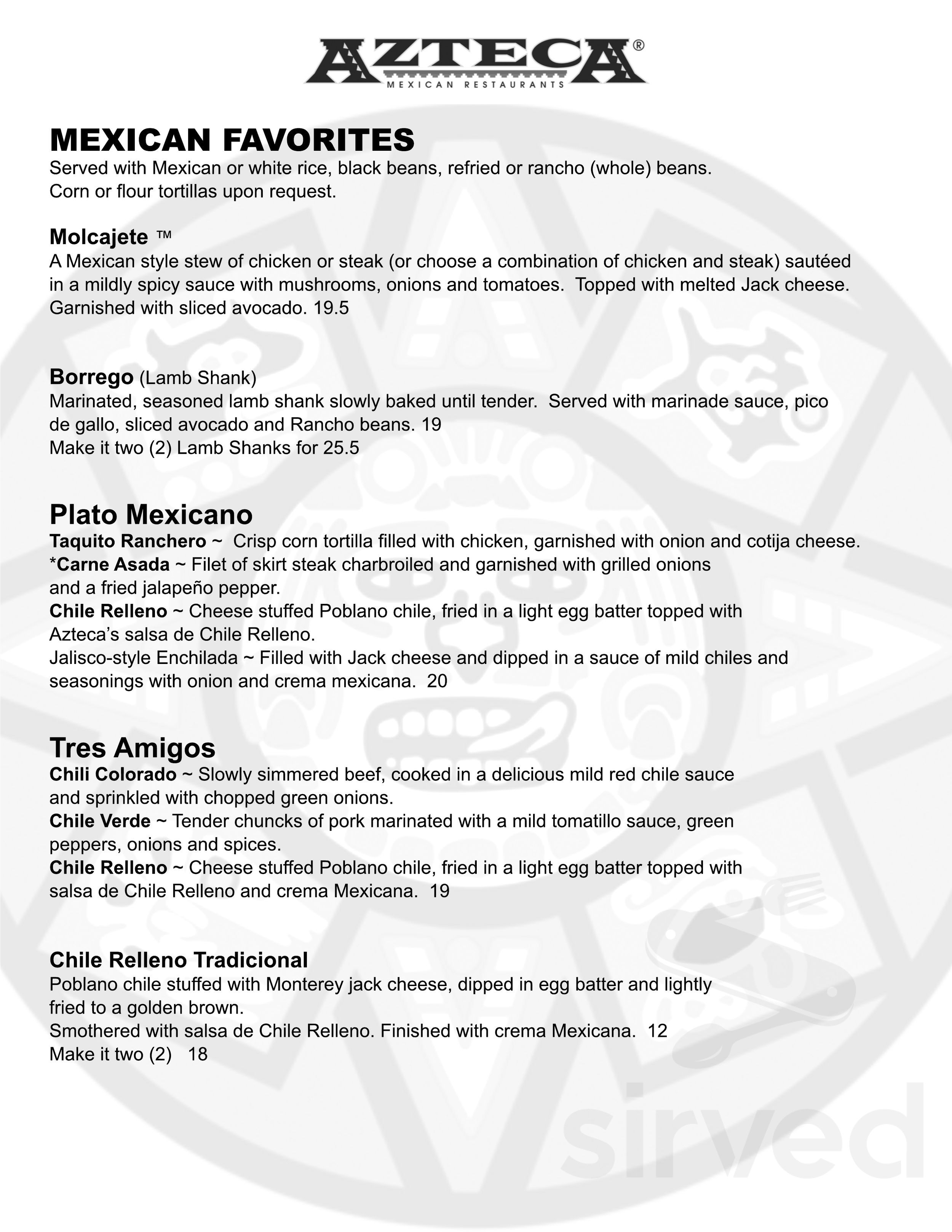 Azteca Mexican Restaurants menu in Mountlake Terrace, Washington, USA