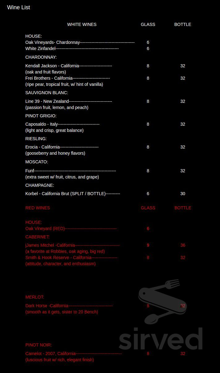 Robbie's Decatur Il Menu - Decatur IL's Robbies Restaurant | Sirved