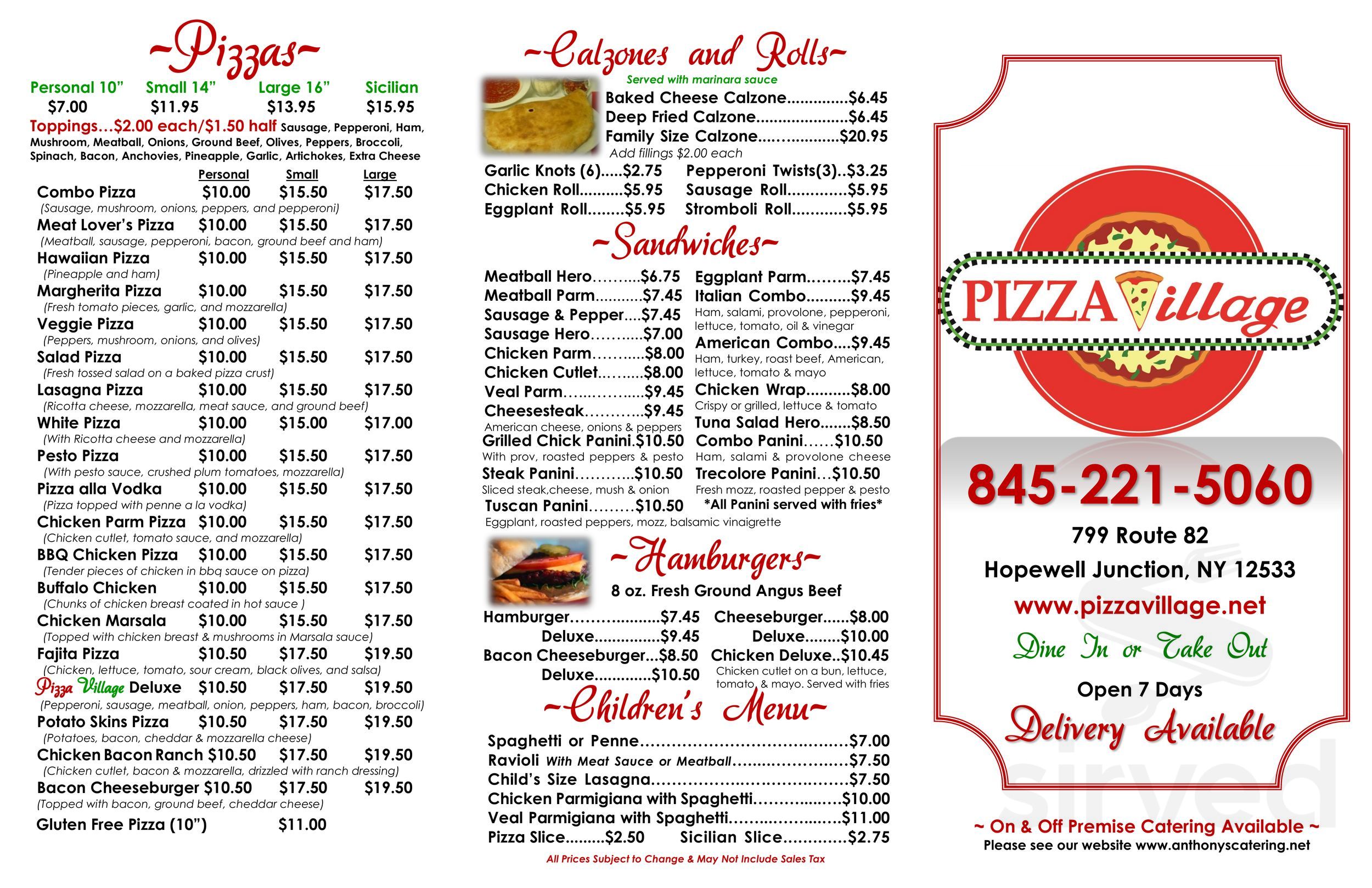 Pizza Village menu in Hopewell Junction, New York