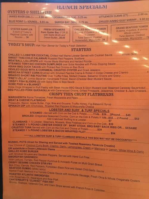 Canterbury's Oyster Bar & Grill menu in Oyster Bay, New York, USA