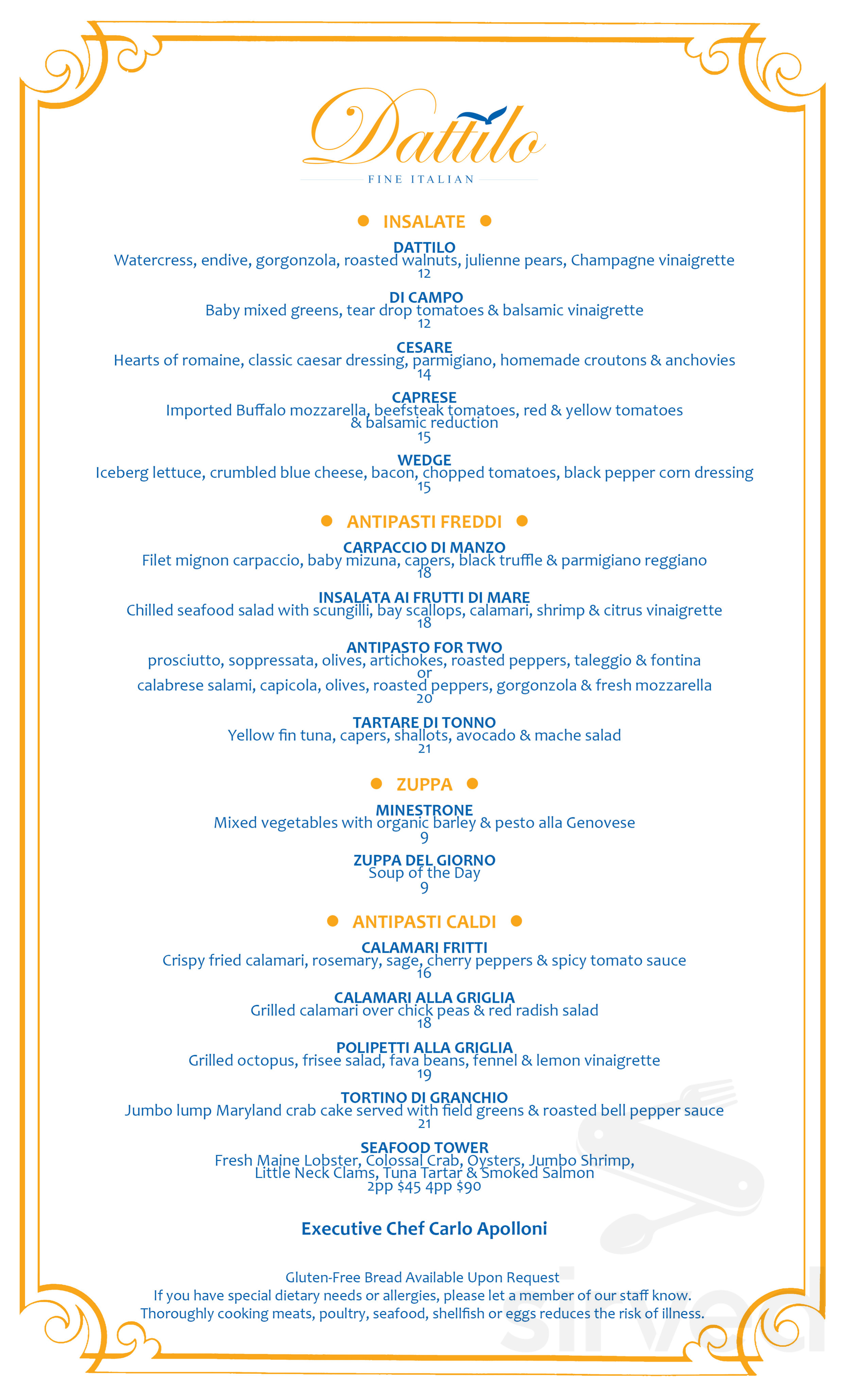 Water's Edge Resort & Spa menu in Westbrook, Connecticut