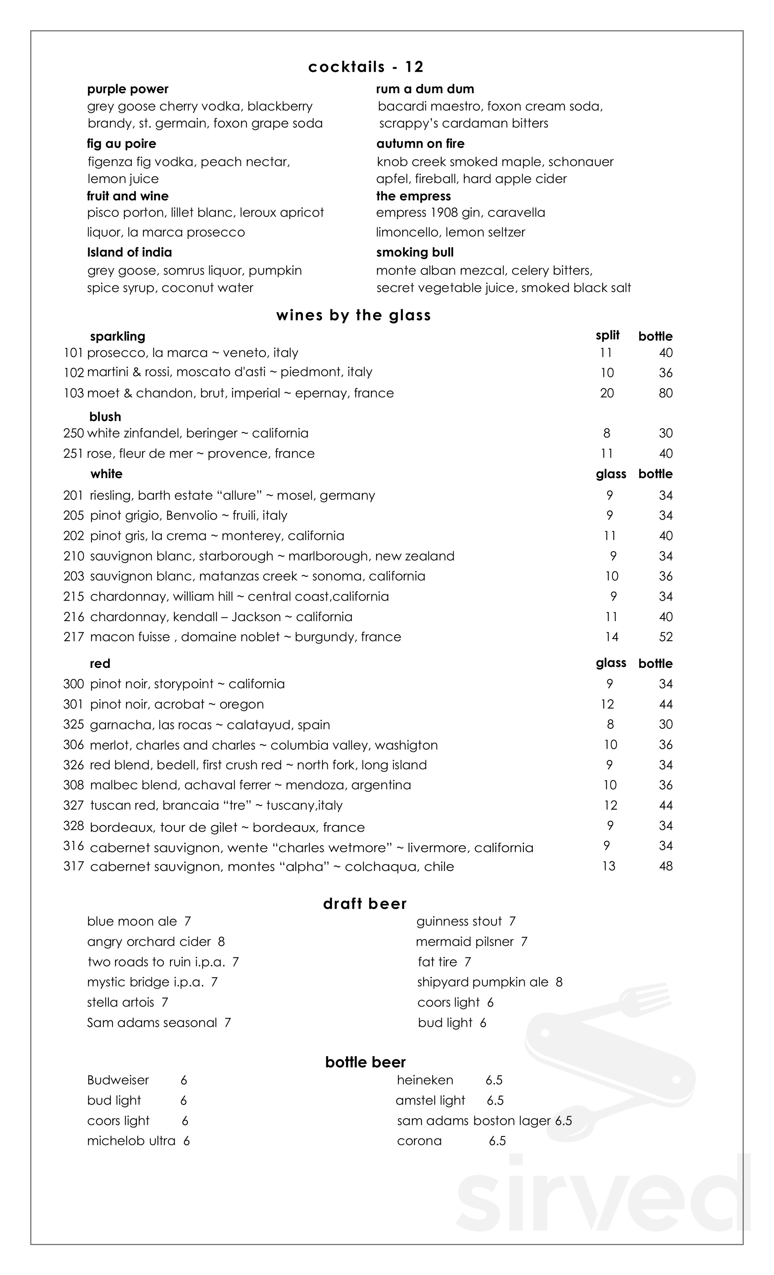 Water's Edge Resort & Spa menu in Westbrook, Connecticut