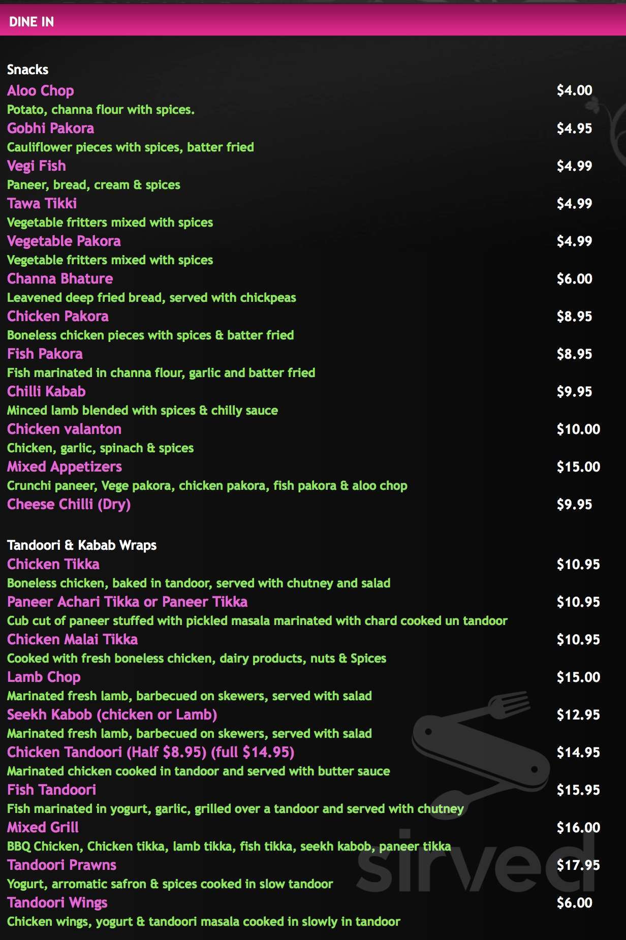 Menu - Surrey BC's Dhoom Restaurant and Bar | Sirved