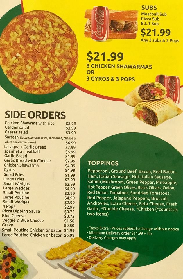 National Pizza Place menu in Hamilton, Ontario