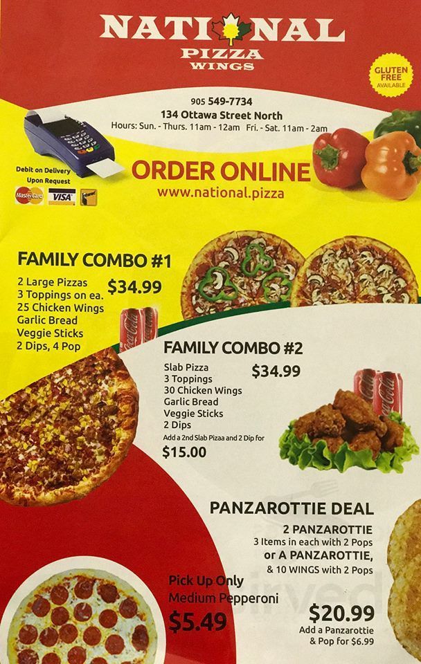 National Pizza Place menu in Hamilton, Ontario