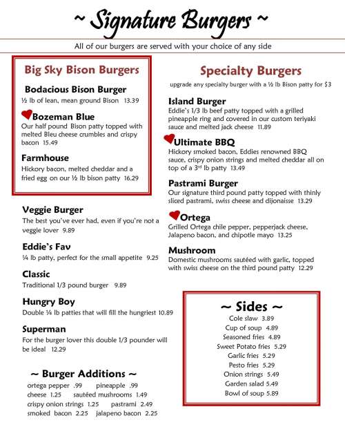Eddie's Grill menu in Valley Springs, California, USA
