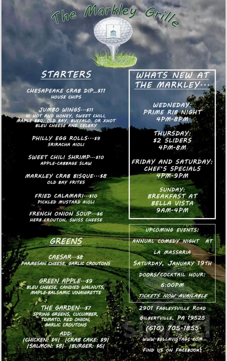 The Markley Grille at Bella Vista menu in Gilbertsville, Pennsylvania, USA