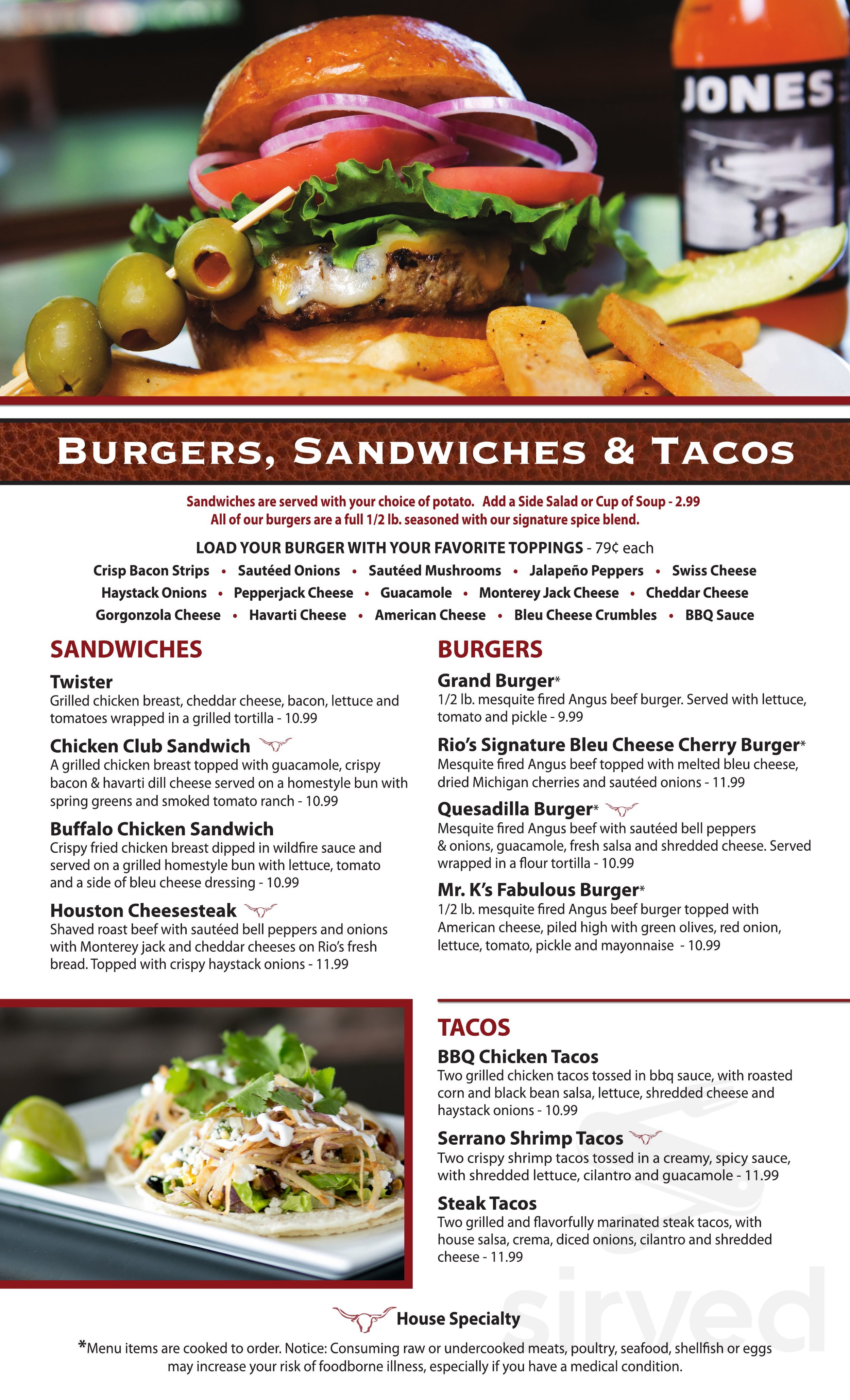 Rio Grand Steakhouse menu in Grand Rapids, Michigan, USA