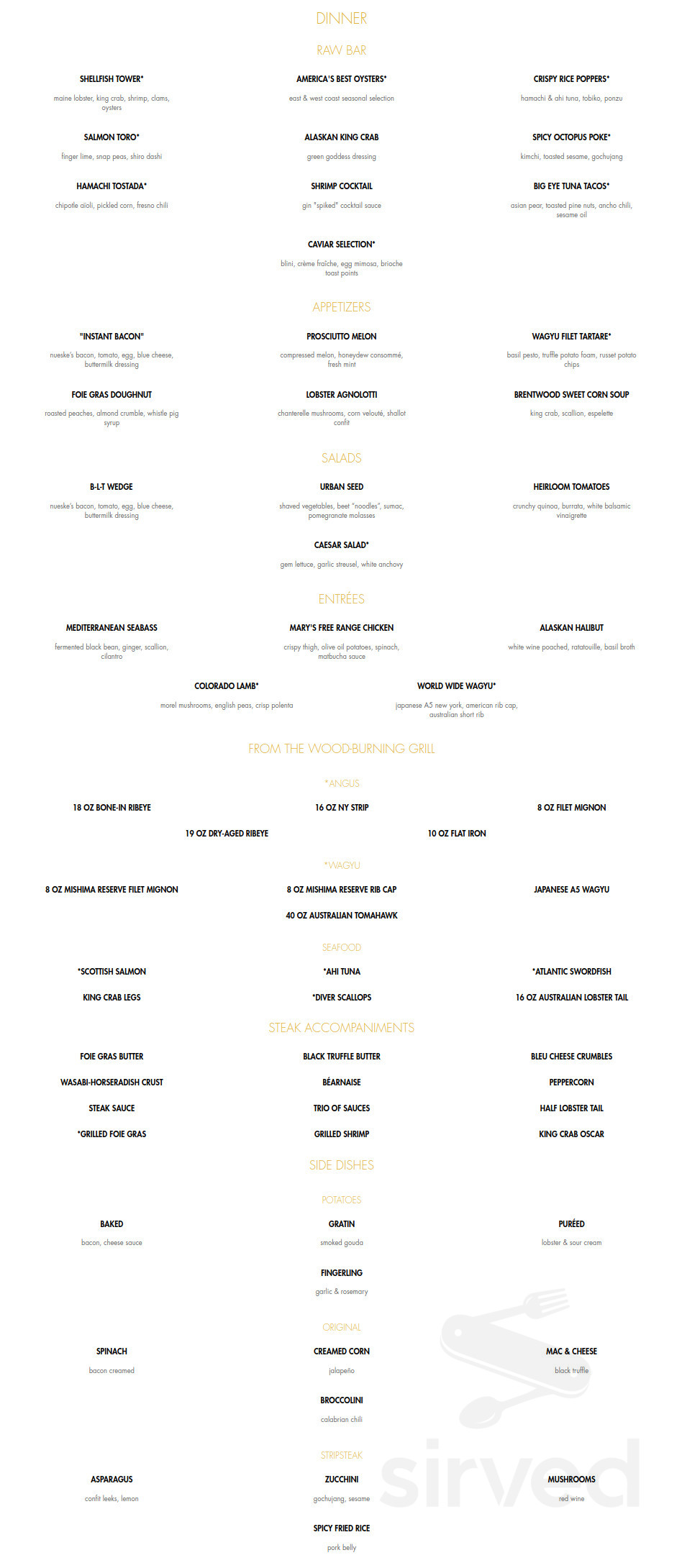 STRIPSTEAK menu in Las Vegas, Nevada, USA