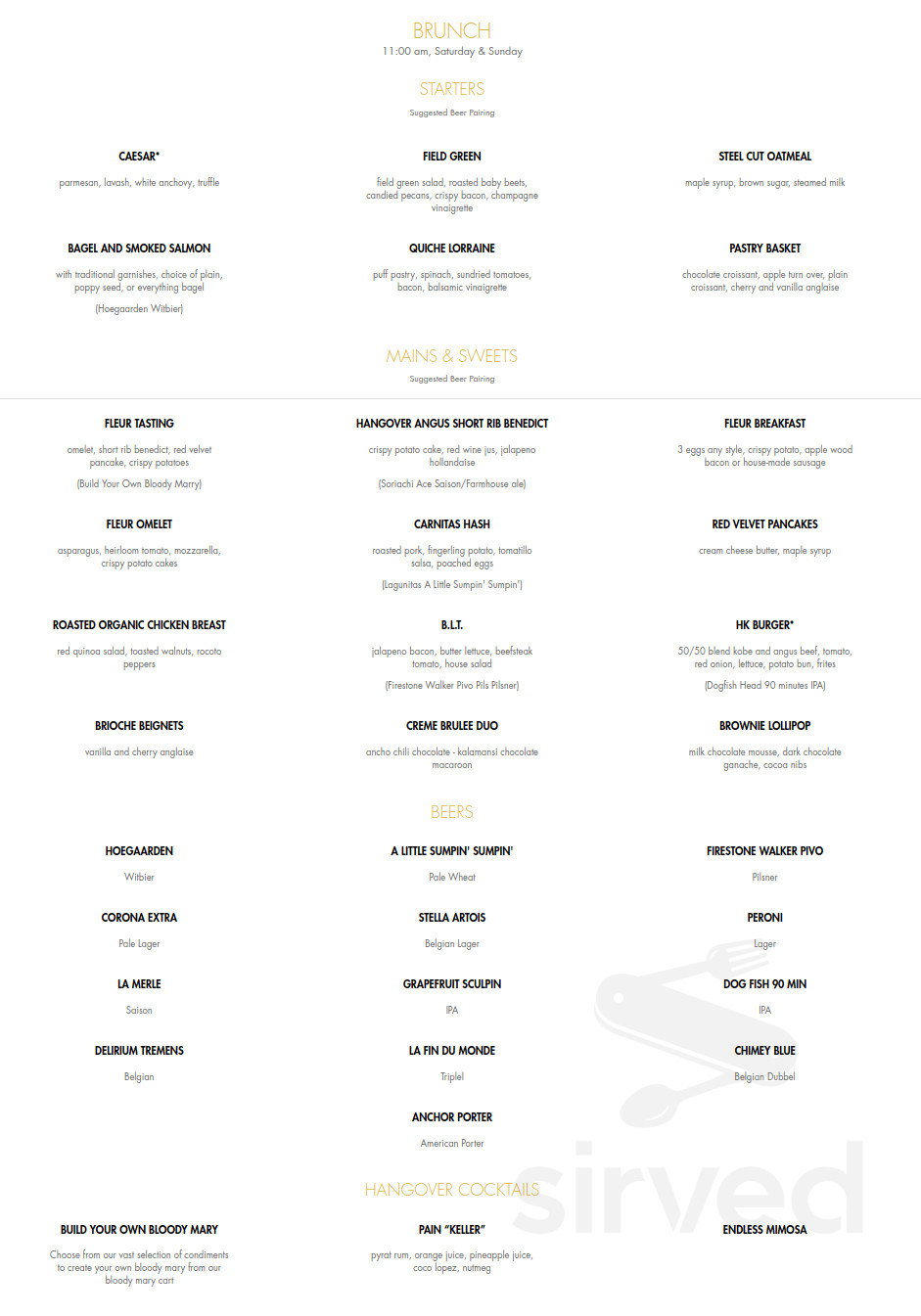 Fleur menu in Las Vegas, Nevada, USA
