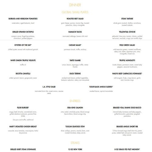 Fleur menu in Las Vegas, Nevada, USA