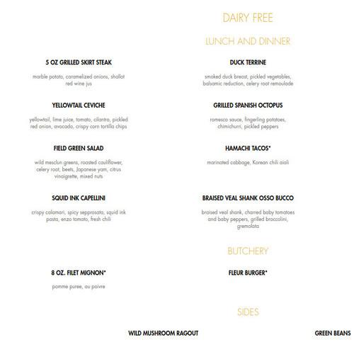 Fleur menu in Las Vegas, Nevada, USA