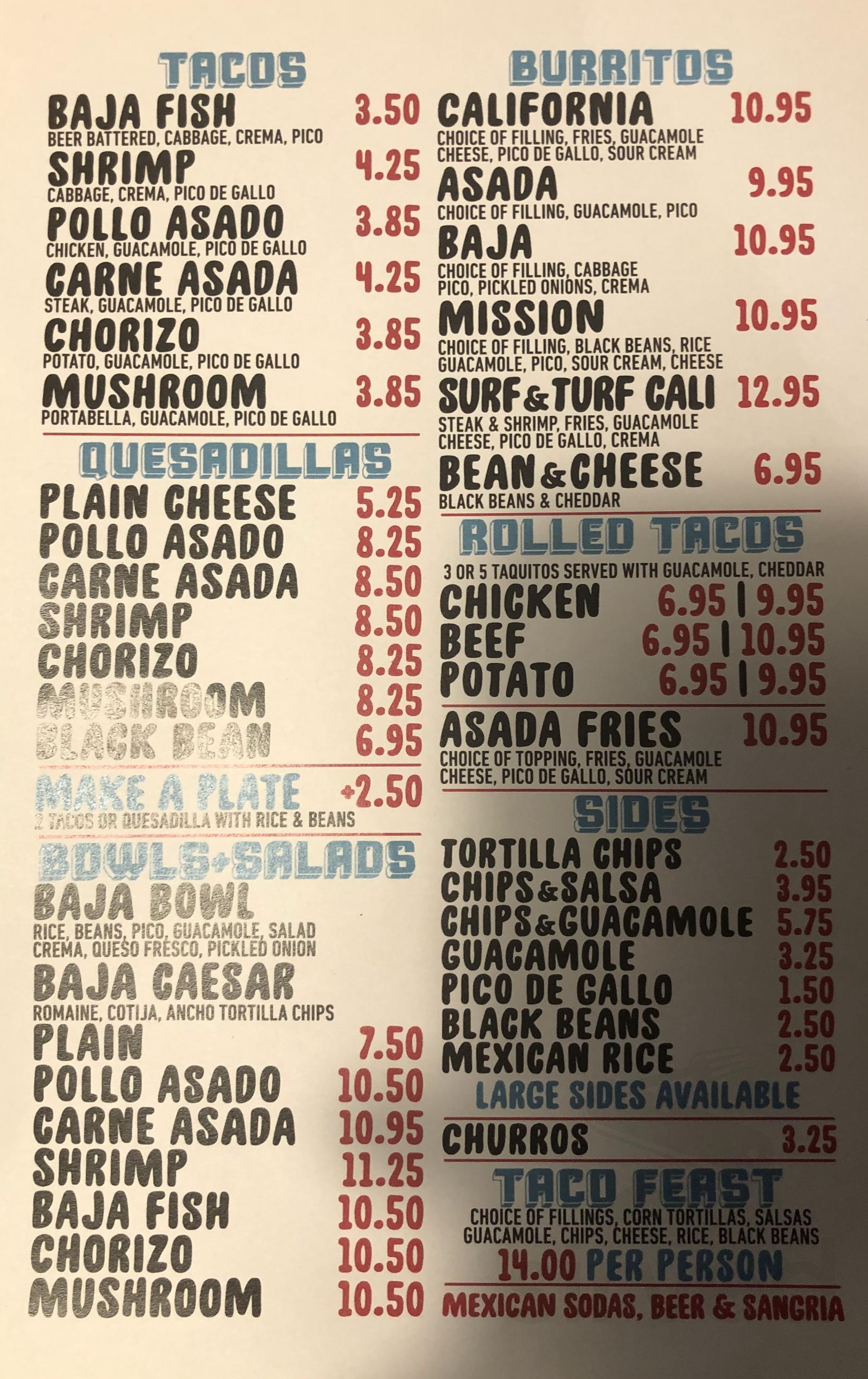 DORADO Tacos & Quesadillas menu in New York, New York, USA