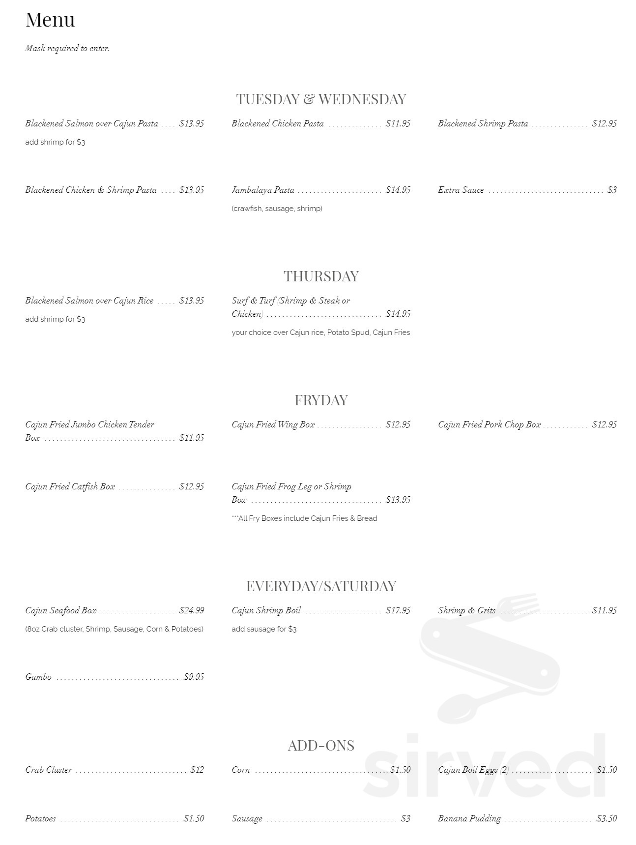 Mr Kitchen Menu Mr Cajun's Kitchen menus in North Little Rock, Arkansas, United States