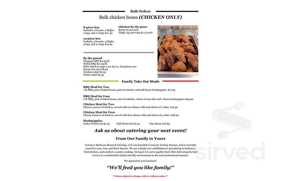 Tommy's Barbecue House & Catering LLC menus in Biscoe, North Carolina