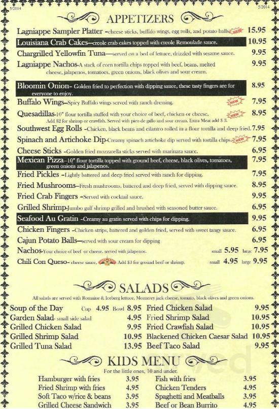 Lagniappe Restaurant menu in Denham Springs, Louisiana, USA