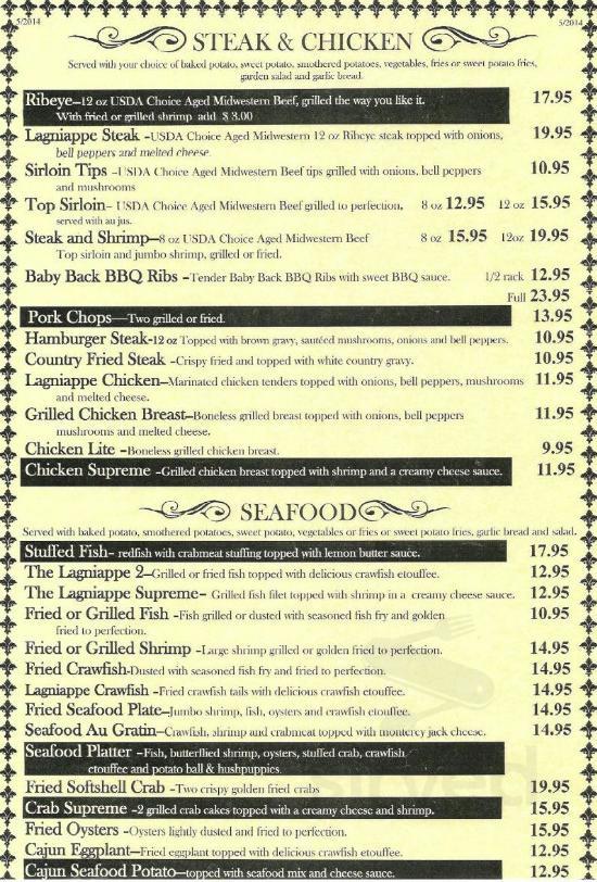 Lagniappe Restaurant menu in Denham Springs, Louisiana, USA