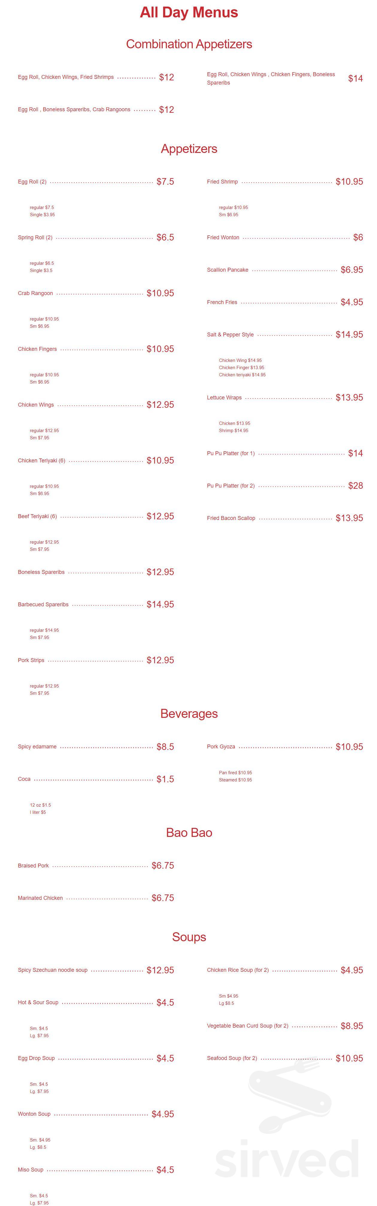 Ming Dynasty Chinese & Japanese Restaurant menu in Marshfield ...