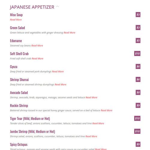 Bonsai Thai & Sushi menu in Miami, Florida, USA