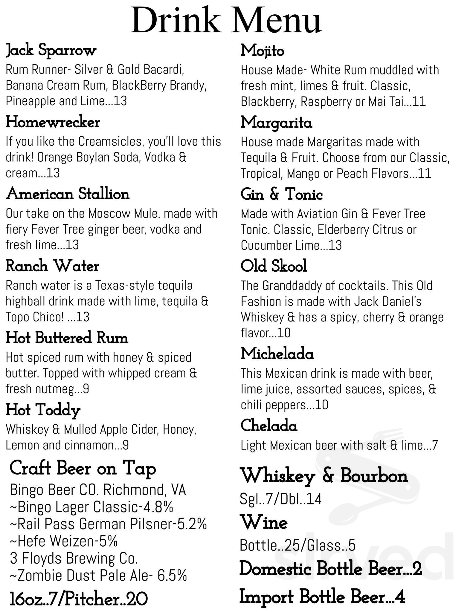 Raven's Point menu in Colonial Beach, Virginia, USA