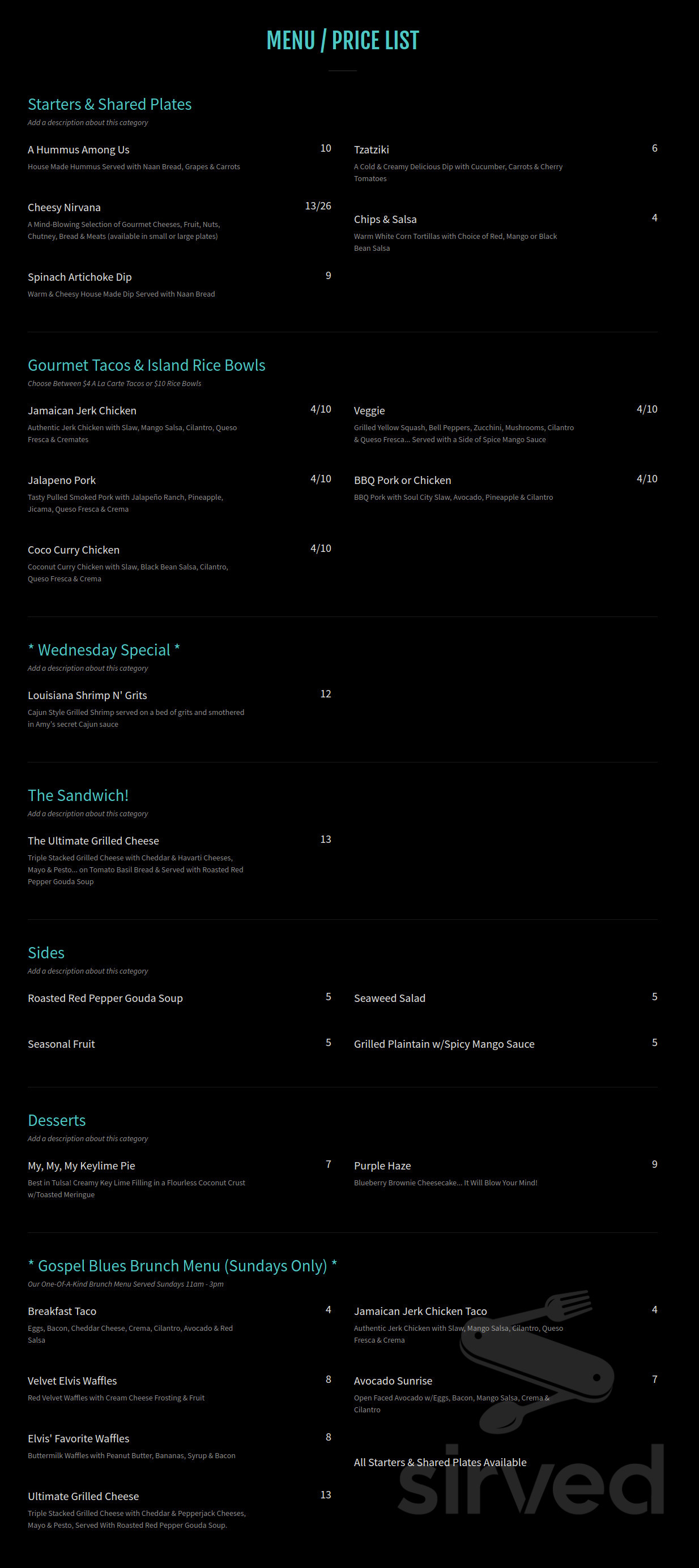 Maggie's Music Box menu in Jenks, Oklahoma
