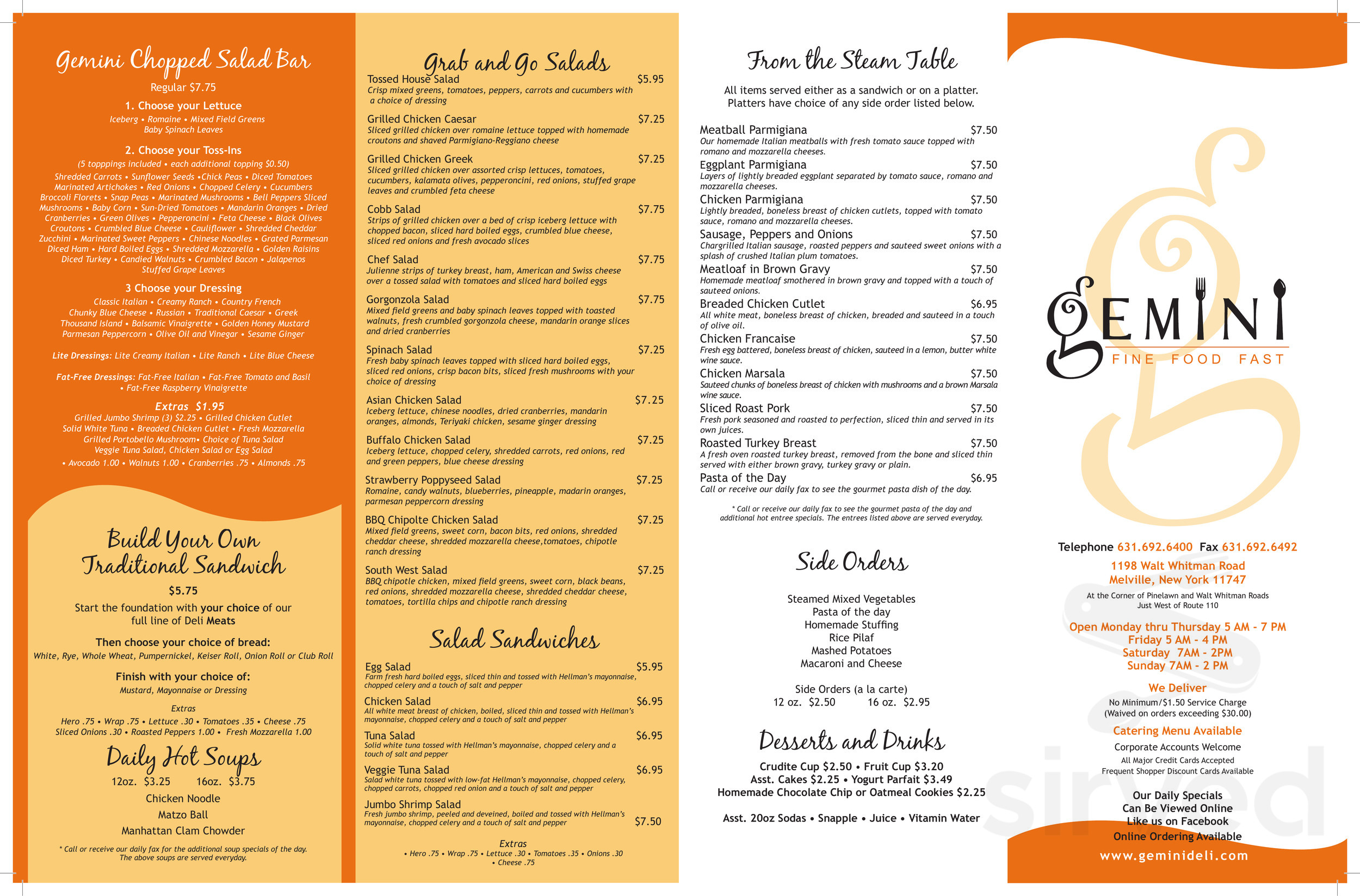 Gemini Deli menu in Melville, New York, USA