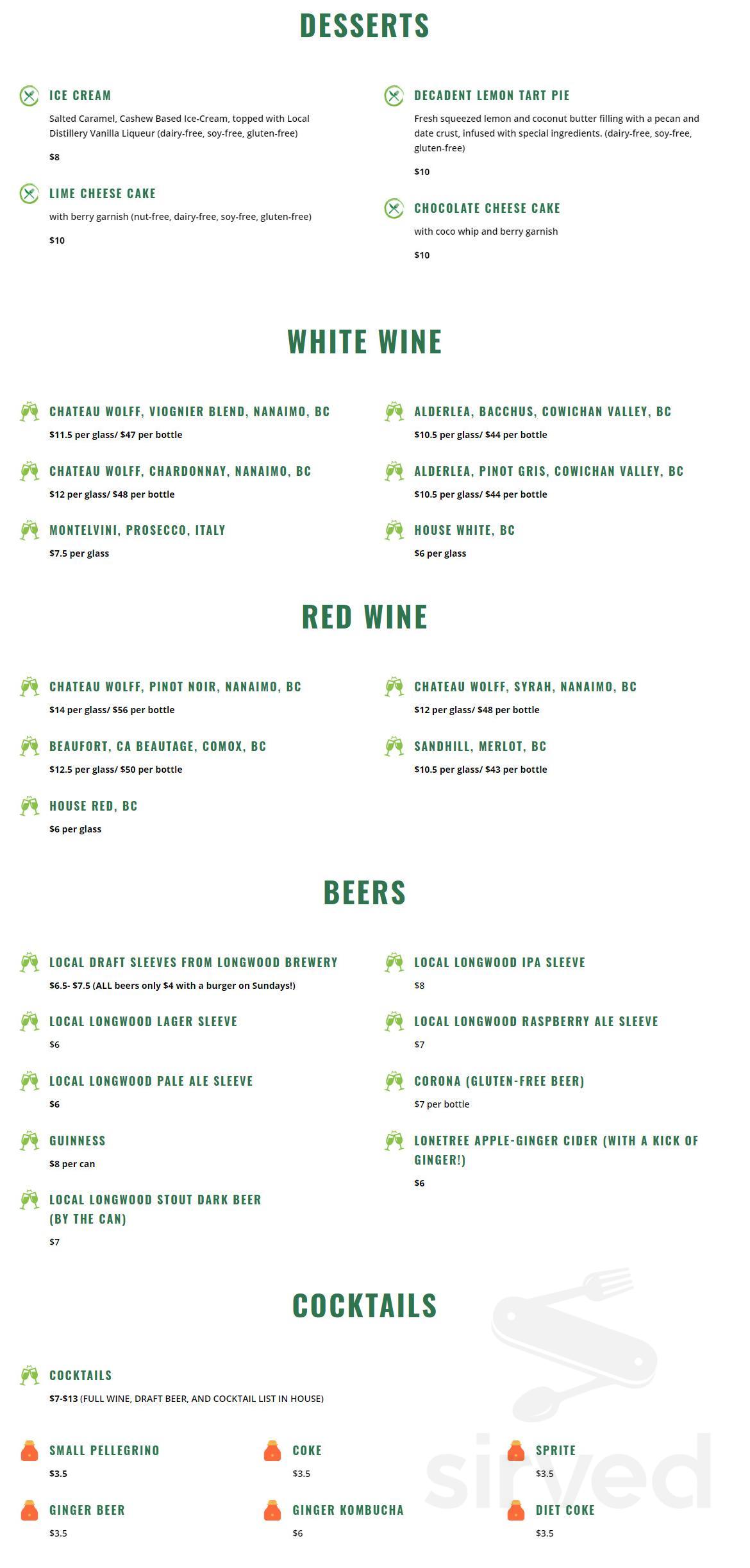 Eve Olive menu in Nanaimo, British Columbia